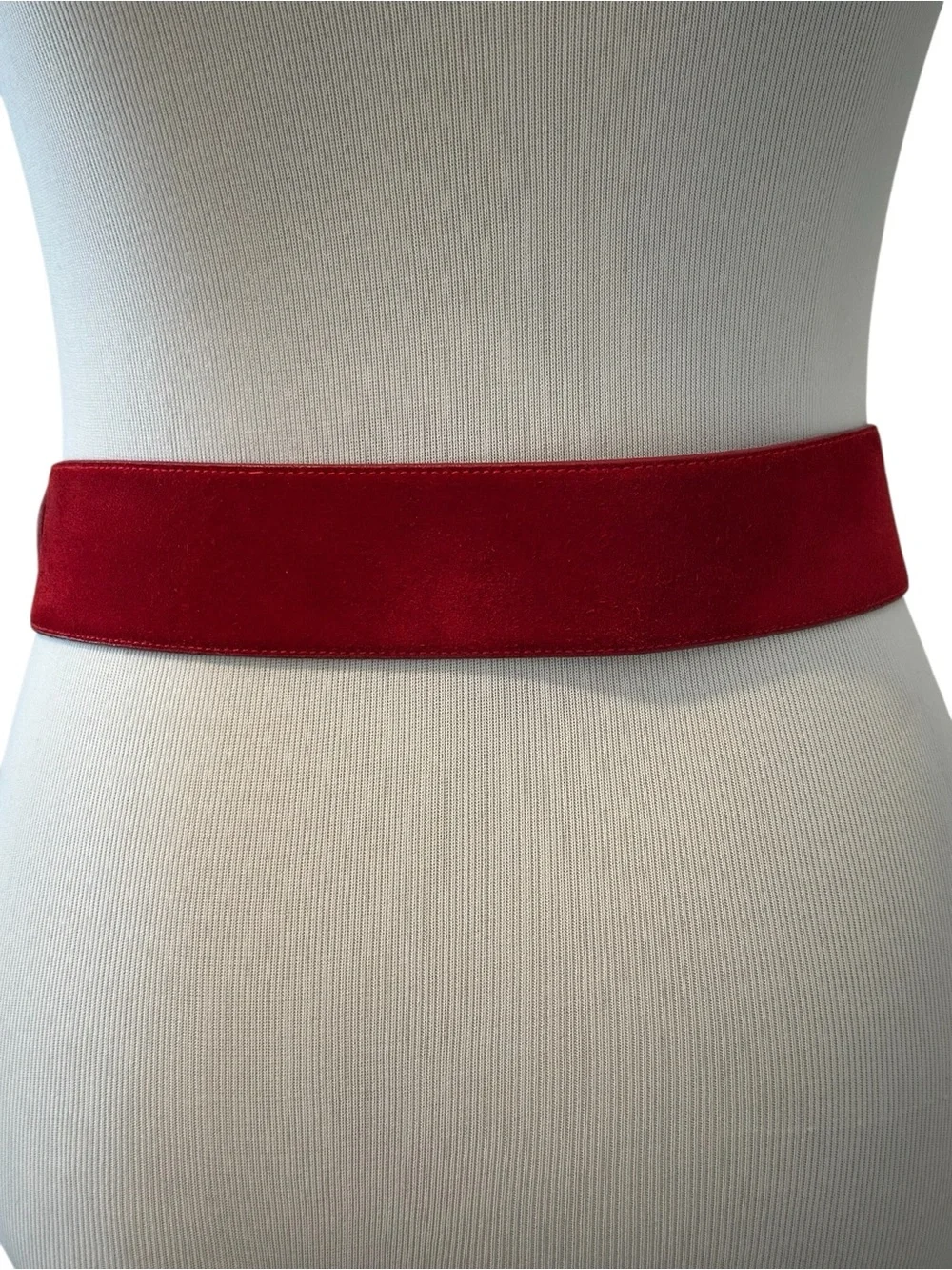 Vintage Red Suede Wide Belt with Gold Buckle